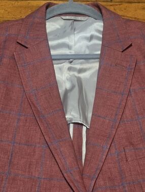 Ralph Lauren Jacket Mens 48R Red Check Windowpane 100% Linen Modern Blazer